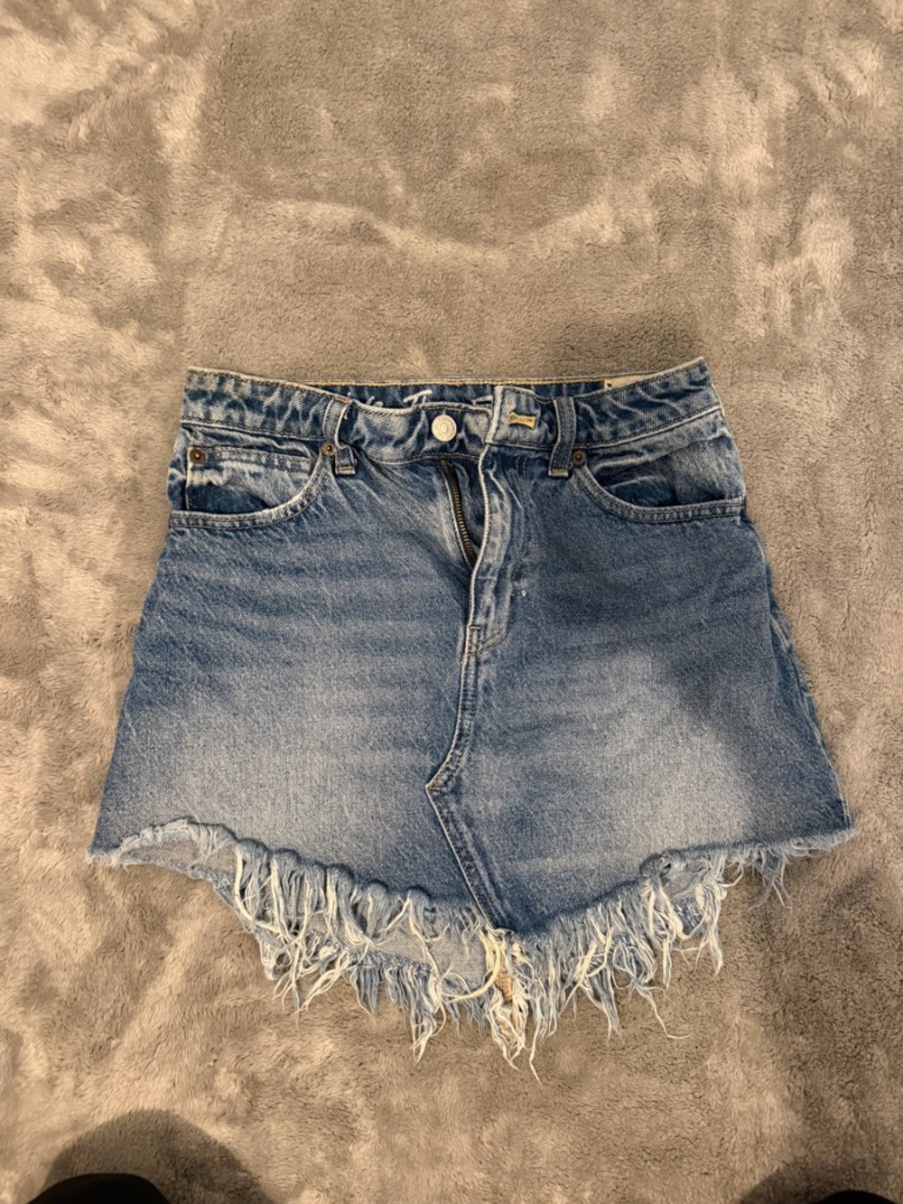 We The Free Frayed Hem Distressed Denim Mini Skirt - Blue